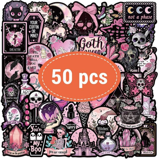 Linyi toy Aufkleber Gotische Totenkopf Hexen PET Bunt 50-teiliges Set - Bild 1