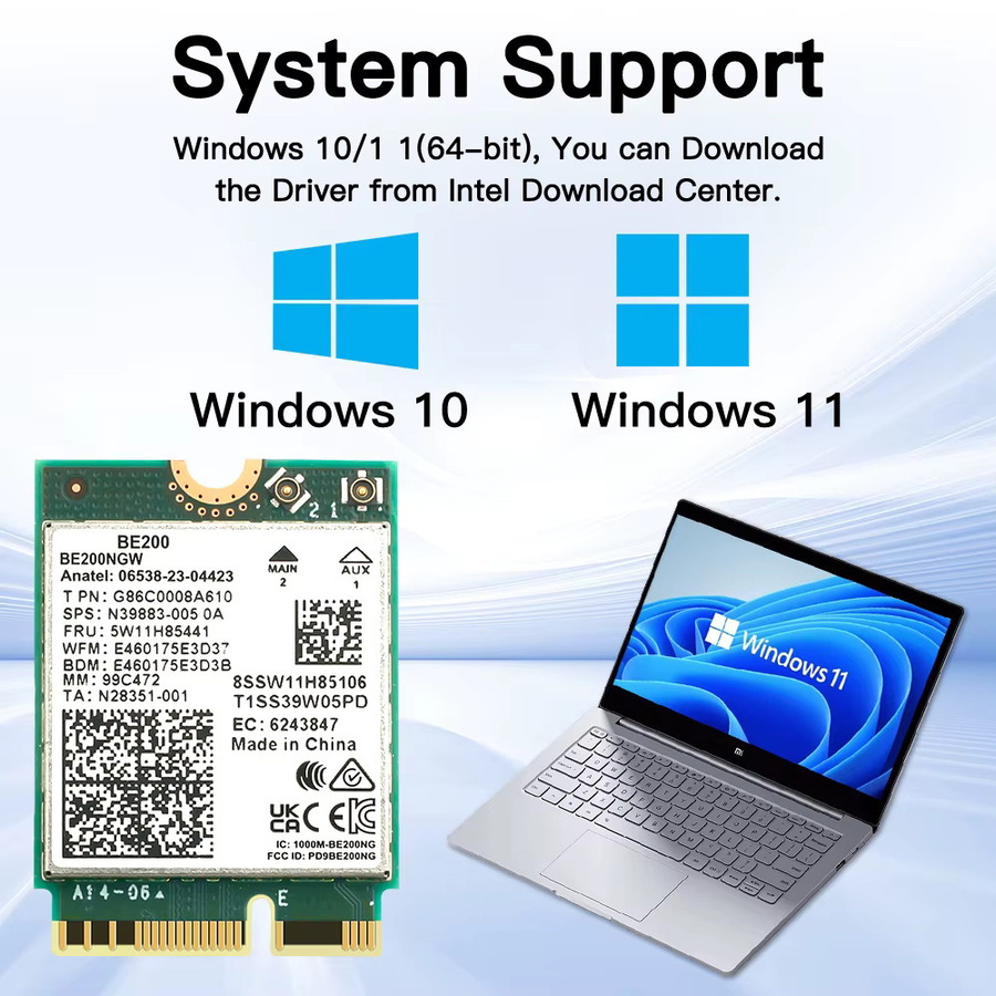 Fenvi BE200 WiFi 7 Netzwerkkarte mit Bluetooth 5.4, NGFF Adapter für Win10/11 PC, unterstützt 2,4G/5G/6GHz und 802.11AX - Bild 2