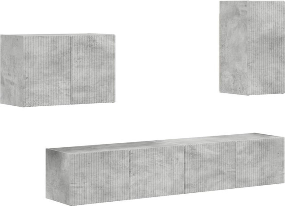 vidaXL TV-Wandregal-Set aus Holzwerkstoff und Beton in Grau, 4-teiliges Set im Industrial Design zur Wandmontage - Bild 1