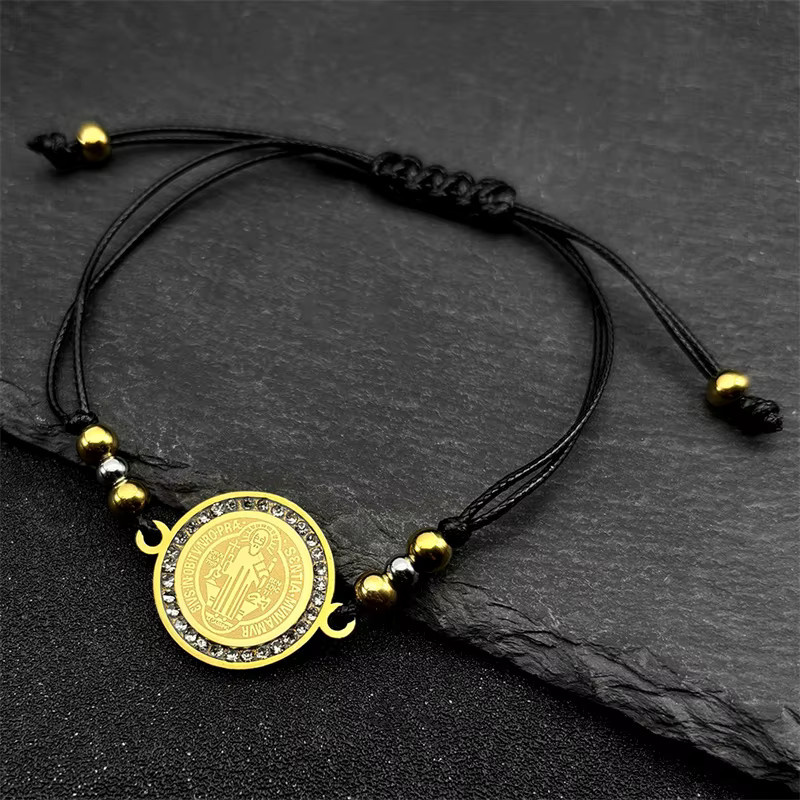 JYTF Armband, Edelstahl, goldfarben, Lederseil, Unisex - Bild 1