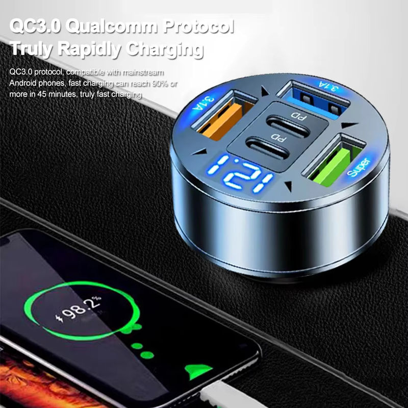 Kebidumei 250 W Auto Ladegerät mit 5 Ports, Schnelles Laden PD QC 3.0, USB-C Adapter in Silber für iPhone, Samsung, Huawei und Xiaomi - Bild 2