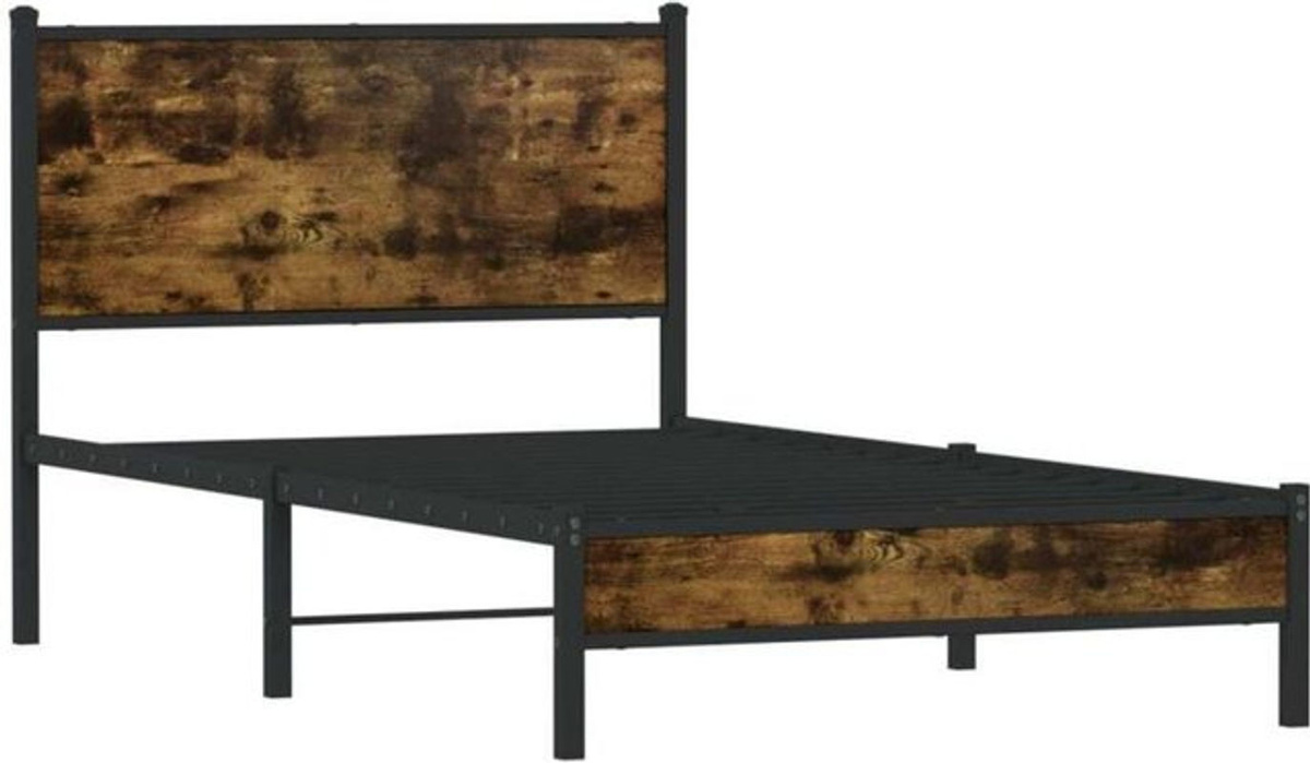 Metallbett Vidaxl in Räuchereiche und Braun im Industrial Design aus Metall und Holz, B/T/H: 100 x 190 cm - Bild 1