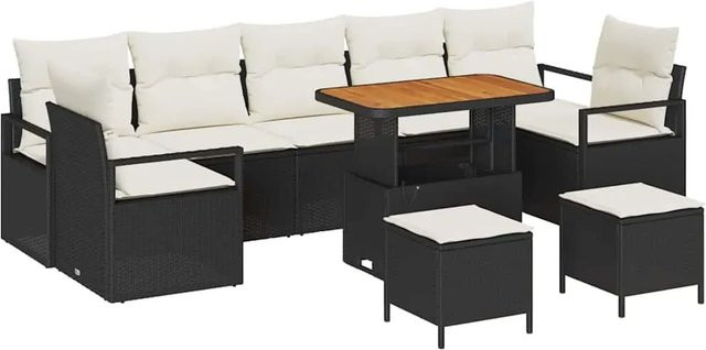 vidaXL Garten-Sofa-Set aus Poly-Rattan in Schwarz und Beige mit 10 Teilen, L-Form mit Sitzauflagen, Ottoman, Couchtisch und integriertem Stauraum für Terrasse und Garten - Bild 1