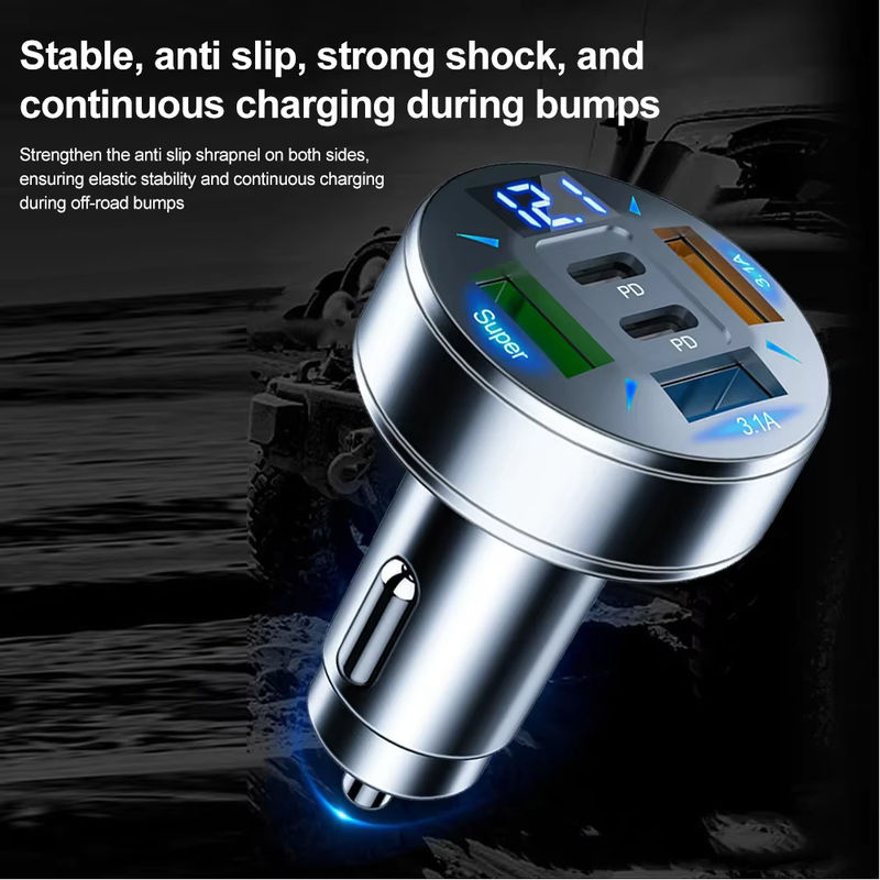 Kebidumei 250 W Auto Ladegerät mit 5 Ports, Schnelles Laden PD QC 3.0, USB-C Adapter in Silber für iPhone, Samsung, Huawei und Xiaomi - Bild 4