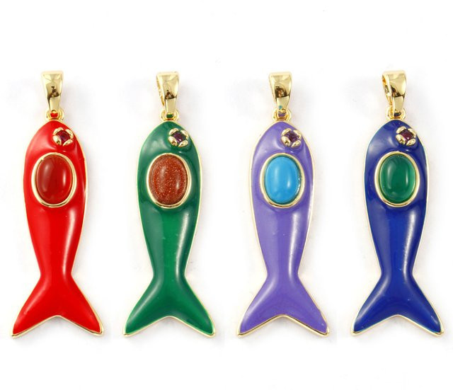 DoreenBeads Fisch Anhänger, Messing, 18 Karat vergoldet, Zirkonia, 4,5 cm x 1,6 cm - Bild 1