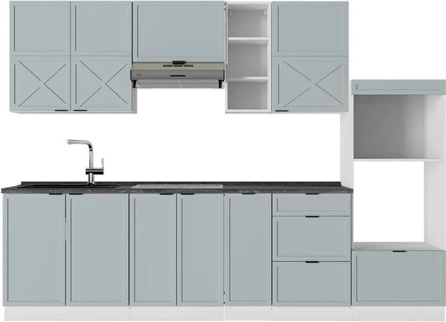 Vicco Fame-Line Küchenzeile in Hellblau-grau/Weiß und Anthrazit, Breite: 280 cm - Bild 1