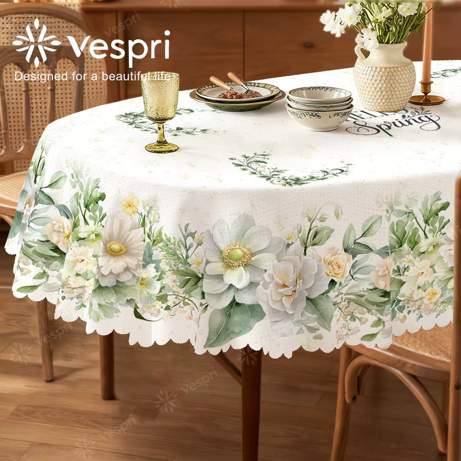Vespri Tischdecke mit Frühlings- und Oster-Blumenmuster in Weiß-Grün aus Polyester - Bild 2