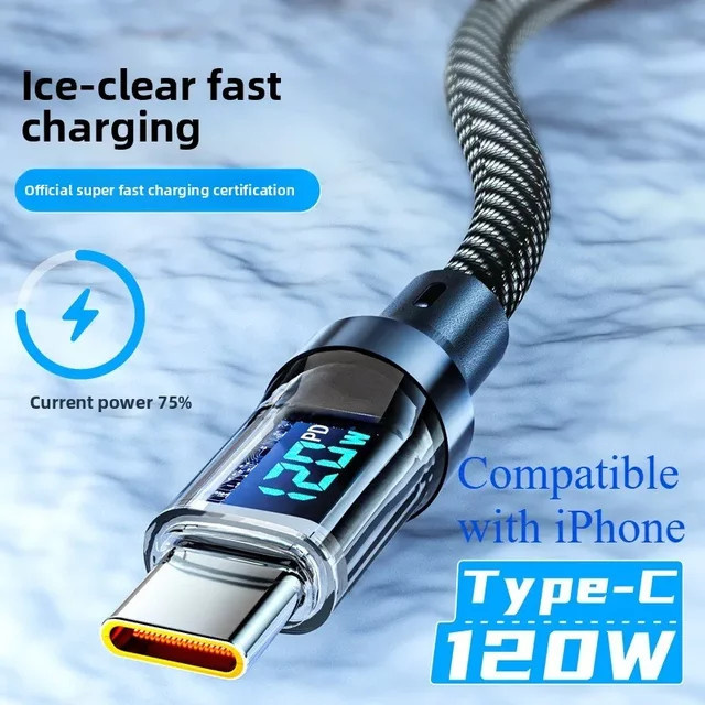 Newwest 120W USB-C auf USB-C Digitalanzeige Ladekabel in Schwarz für Xiaomi, Huawei und iPhone - Bild 1