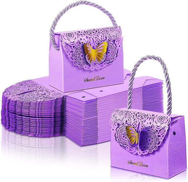 10 Stück Schmetterlings-Geschenktüten aus Papier in Rot und Lila für Hochzeit, Geburtstag und Party - Bild 1