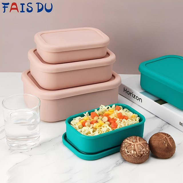 FAIS DU Silikon-Lebensmittelaufbewahrungsbehälter mit Deckel, auslaufsichere Bento-Box für Camping und Lunchbox, Farbe: Pink - Bild 1