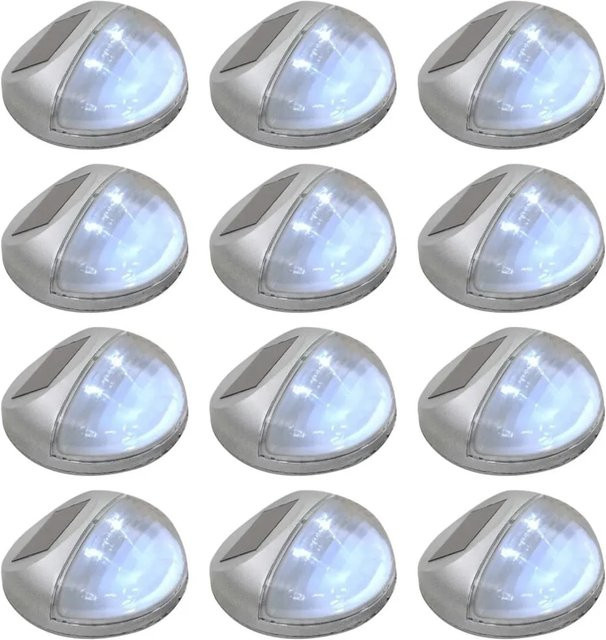 vidaXL 12er Set Solar-LED-Outdoor-Wandleuchten rund in Silber mit Dämmerungssensor und IP44 Schutz - Bild 1