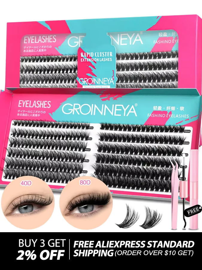 GROINNEYA DIY Wimpern-Cluster-Set, Wispy-Volumen, gemischtes Tablett - Bild 6