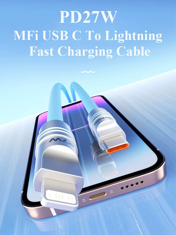 Hichain USB-C auf Lightning Ladekabel PD 27W aus weichem Silikon für iPhone, verfügbar in Schwarz und Blau - Bild 5