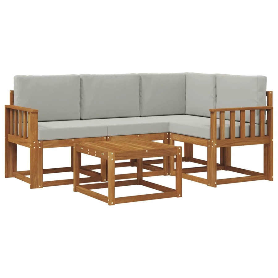 vidaXL Outdoor-Sofagarnitur in L-Form aus Akazienholz mit 5 Kissen in Beige und Grau - Bild 2