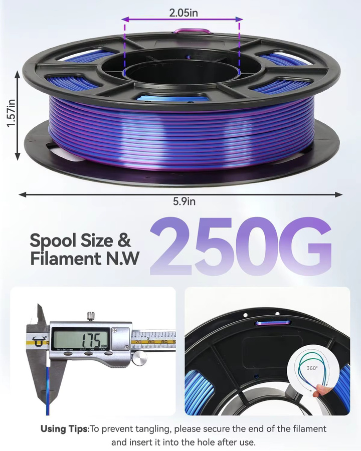 3D Maliang PLA-Filament 1,75 mm, zweifarbiges Silk-PLA für FDM-Drucker, Gold und Rot, Multicolour, 4 x 250 g - Bild 3