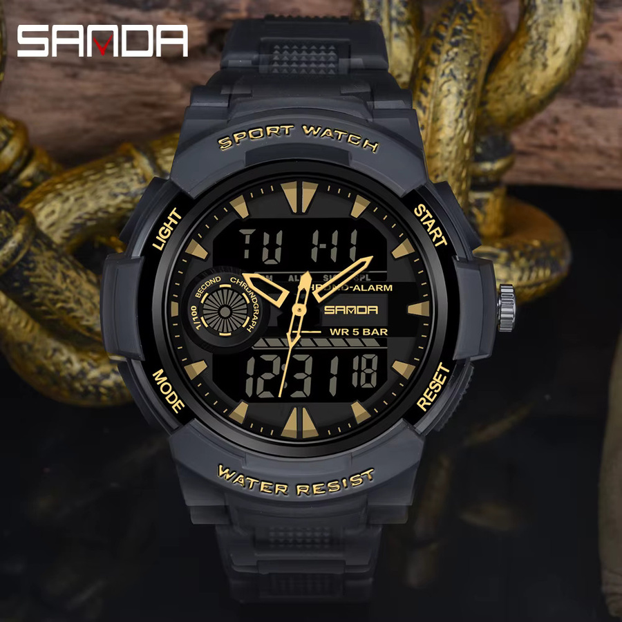 Sanda Armbanduhr, Analog-Digital, Quarz, Kunststoff, Schwarz, Herren - Bild 2