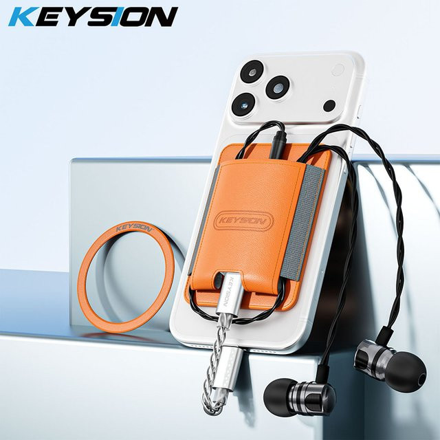 KEYSION Magnet-Kartenhalter aus Leder für MagSafe, elastische Brieftasche in Schwarz - Bild 1