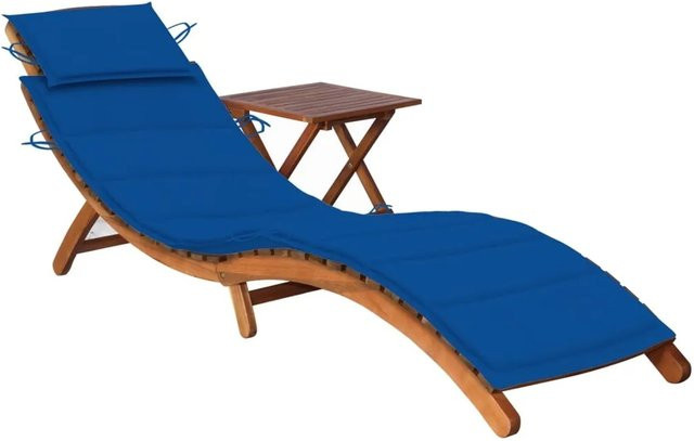 vidaXL Sonnenliege aus Massivholz Akazie mit Tisch und wetterfester Auflage in Königsblau - Bild 1