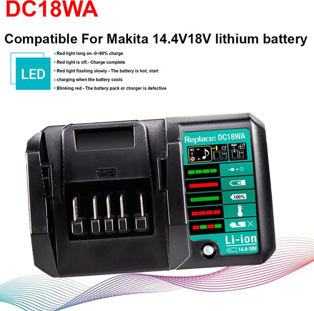 Makita DC18WA Li-Ion Batterie Ladegerät für 14,4 V und 18 V Akkus in Schwarz - Bild 1