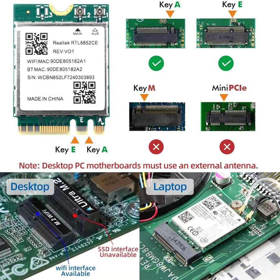 DERAPID WiFi 6E und Bluetooth 5.3 Adapter mit 5400 Mbit/s, Triple Band NGFF M.2 Netzwerkkarte für Windows 10/11, RTL8852CE kompatibel mit AX210 - Bild 6