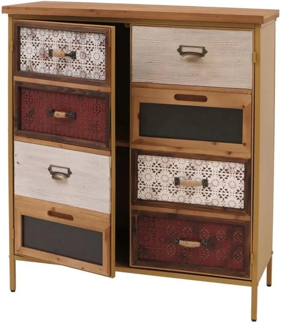 Apothekerkommode MCW O79 Highboard im Vintage Shabby-Look, rot/blau, H: 94 cm, B: 80 cm, T: 35 cm - Bild 2