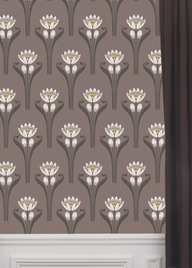 Isidore Leroy Tapete Tulipes Tabac in Braun und Multicolour mit floralem Art Deco Design - Bild 1