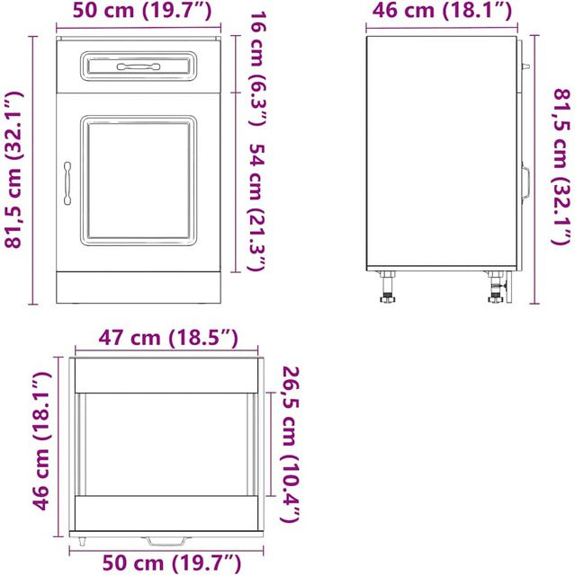 vidaXL Küchenunterschrank Kalmar Schwarz Matt aus Holzwerkstoff mit Schranktüren B/T/H: 46,0 x 50,0 x 81,5 cm - Bild 2