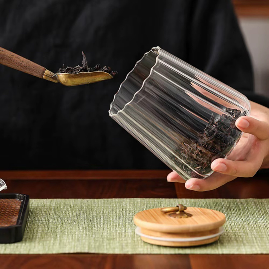 Luftdichter Vorratsbehälter aus Glas mit Holzdeckel, transparenter Kanister für Bohnen, Körner und Süßigkeiten - Bild 2