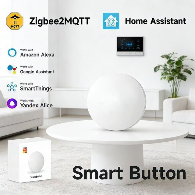iHseno Intelligenter Zigbee 3.0 Szenenschalter, Kabellose Druckknopf-Fernbedienung in Weiß, Kompatibel mit Home Assistant - Bild 1