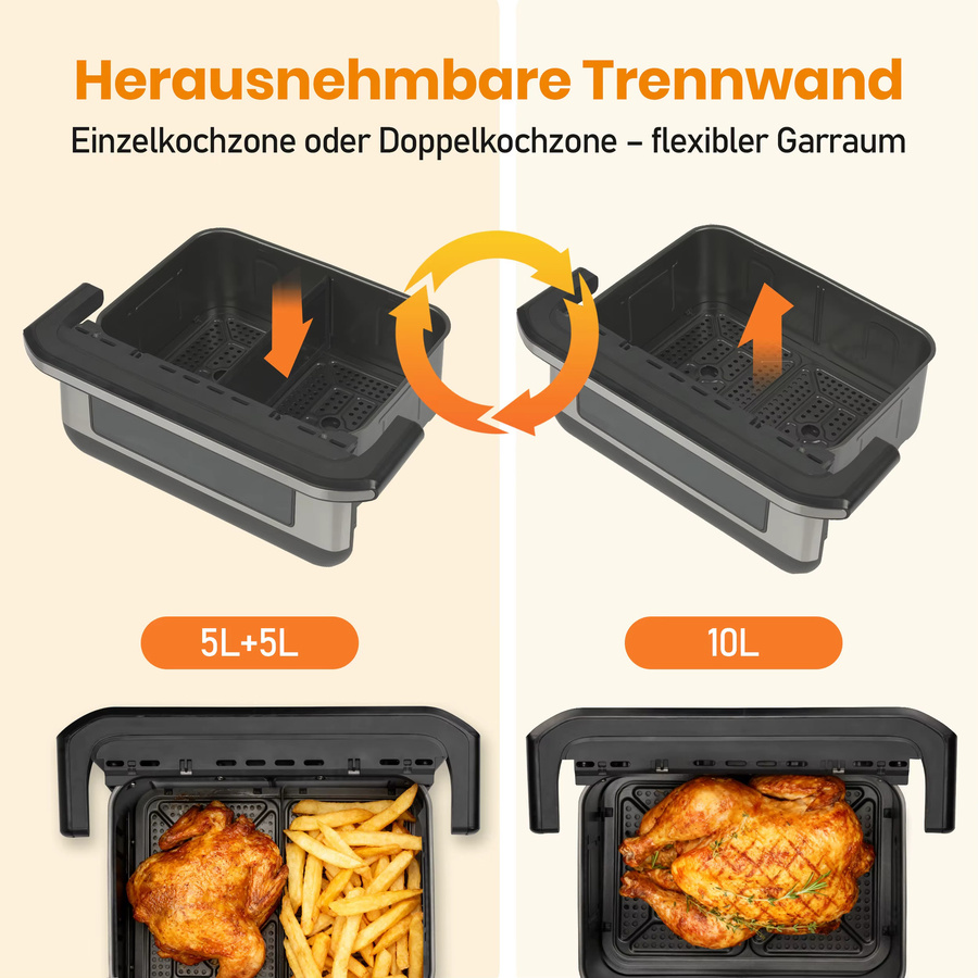Sinaopus Fettfreie Doppelkorb-Heißluftfritteuse XXL mit LED-Touch-Fenster und Digitaldisplay, Schwarz, 10 l - Bild 6