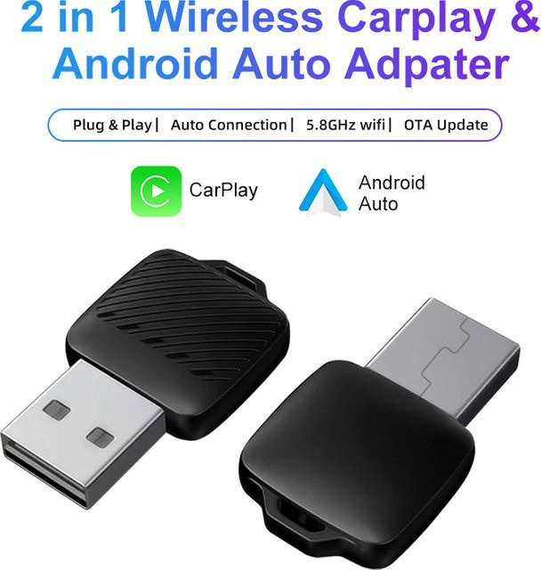 FLIXIVI CarPlay und Android Auto Adapter Schwarz: Kabelloser Konverter mit 5GHz WiFi5 und USB-C Plug-and-Play für kabelgebundene Systeme - Bild 1