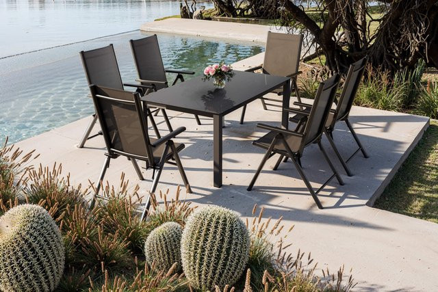 Kettler BasicPlus Pro Garten-Essgruppe in Anthrazit mit Tisch und 6 Klappstühlen aus Aluminium, Textilene und Spraystone, Tisch B: 160 cm, T: 95 cm, H: 74 cm - Bild 1
