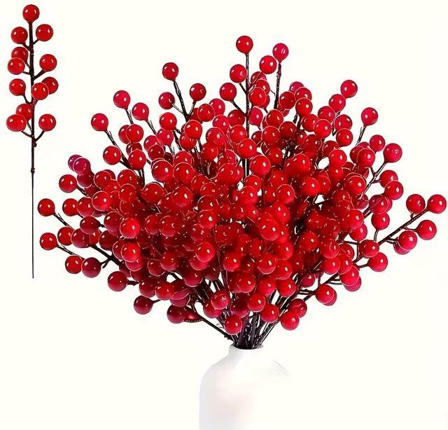 ZQNYCY Künstliche Holly Berry Beeren Stämme in Rot für Weihnachts- und Neujahrsdekoration sowie DIY-Kränze - Bild 1