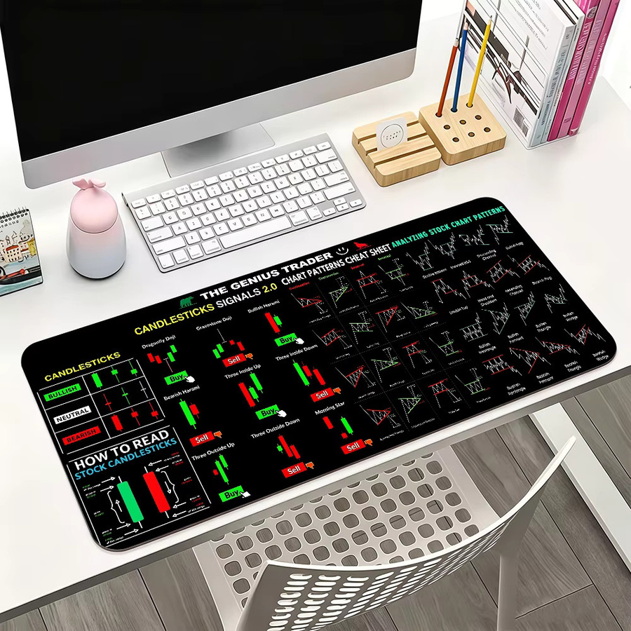 Großes Mauspad mit BTC Aktienkursdiagramm für Büro und Gaming, rutschfest und wasserdicht, Farbe: Schwarz - Bild 2
