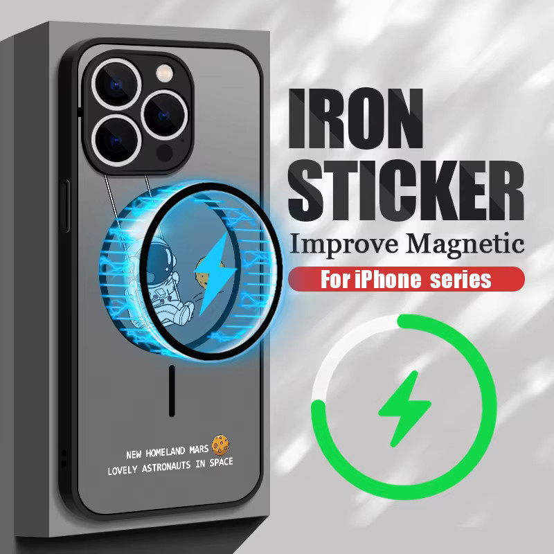 Magnetische Astronauten Handyhülle für Apple iPhone 17e 16e 17 16 15 Pro Max 14 13 Pro Max mit MagSafe, stoßfeste Luxus Schutzhülle in matter Optik - Bild 2
