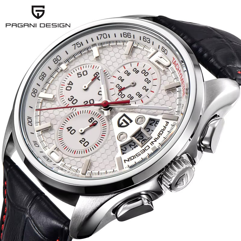 PAGANI DESIGN Chronograph, Quarz, Edelstahl, Leder, Weiß, Herren - Bild 4
