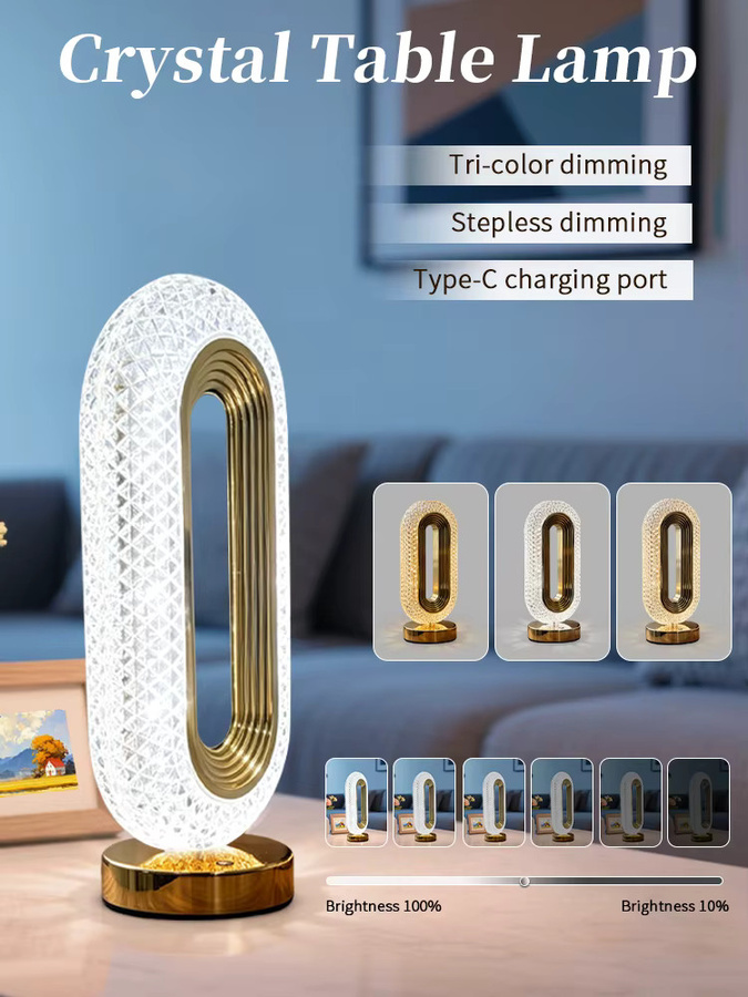 GGBEE LED-Kristall-Tischlampe mit Touch-Steuerung, dimmbar, USB-aufladbar, Stimmungslicht in Transparent und Gold/Messing für Schlafzimmer und Dekoration - Bild 6