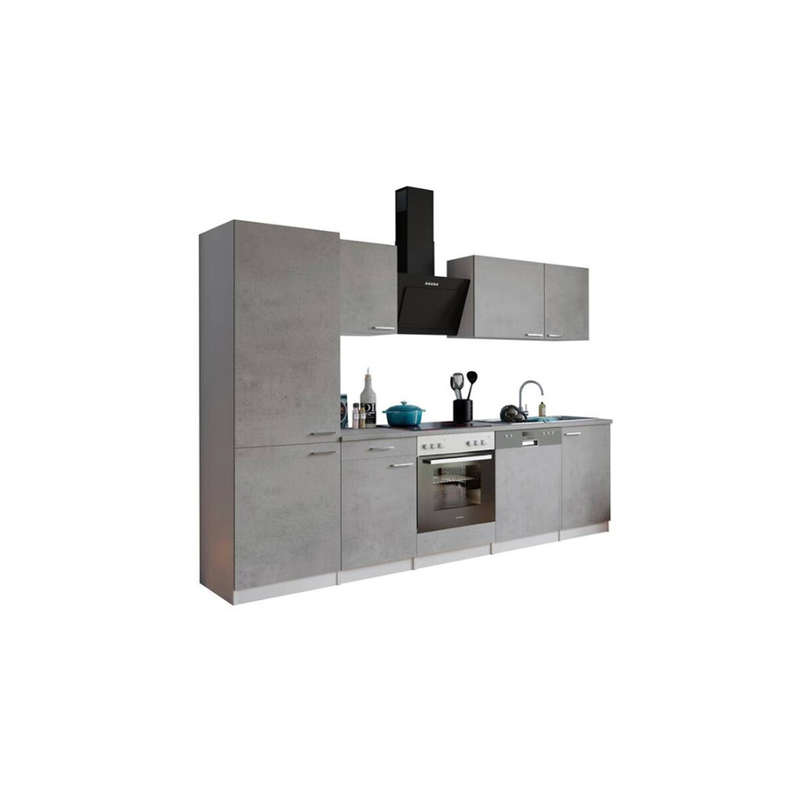 Respekta Küchenblock Malia modern in Beton Optik Grau und Weiß mit Kühl- und Gefrierkombination B/H/T: 280 x 200 x 60 cm - Bild 3