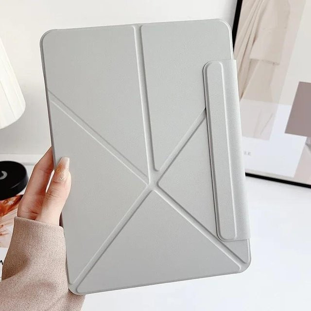 Schlanke Magnet Hülle für iPad Pro M4, iPad Air 11 2024, iPad Mini und verschiedene iPad Modelle in Grau mit Faltständer - Bild 1