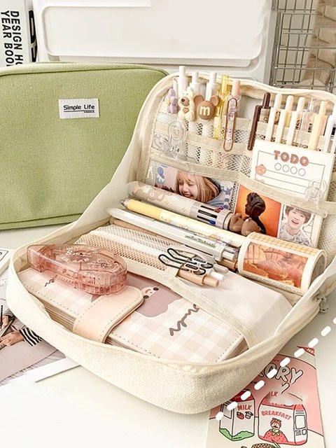 Großes Schreibwaren-Etui aus Textil in Grau mit Reißverschluss für Stifte und Kosmetik - Bild 1