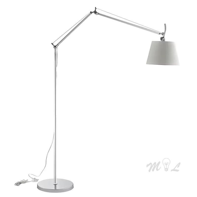 Moderne Designer Stehlampe Lava Ball aus Metall in Silber mit verstellbarem Arm und weißem Stoffschirm für Wohnzimmer und Home Office, E27 - Bild 5