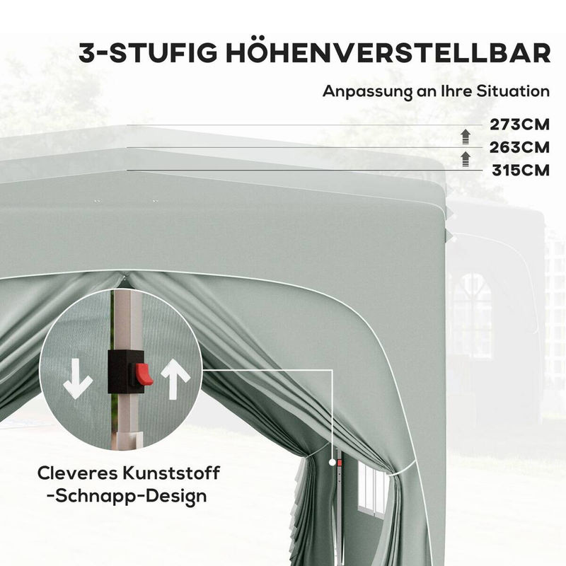 Outsunny Pop-up Faltpavillon mit 4 Seitenteilen und UV-Schutz 50+, wasserabweisend und winterfest, Hellgrau, B/H/L: 300 x 273 x 300 cm - Bild 5