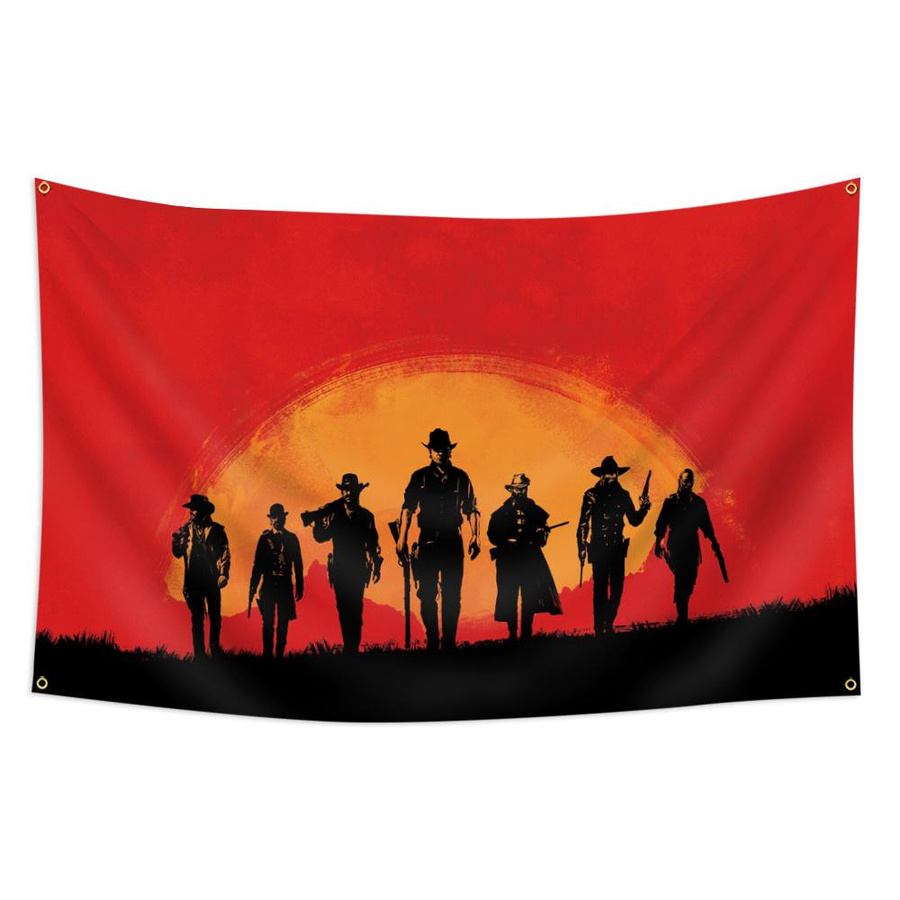 Red Dead Redemption 2 Wandteppich mit Cowboy Silhouette von JMG Household Supplies, Polyester Wandbehang in Rot, Breite: 60 cm, Höhe: 40 cm - Bild 3