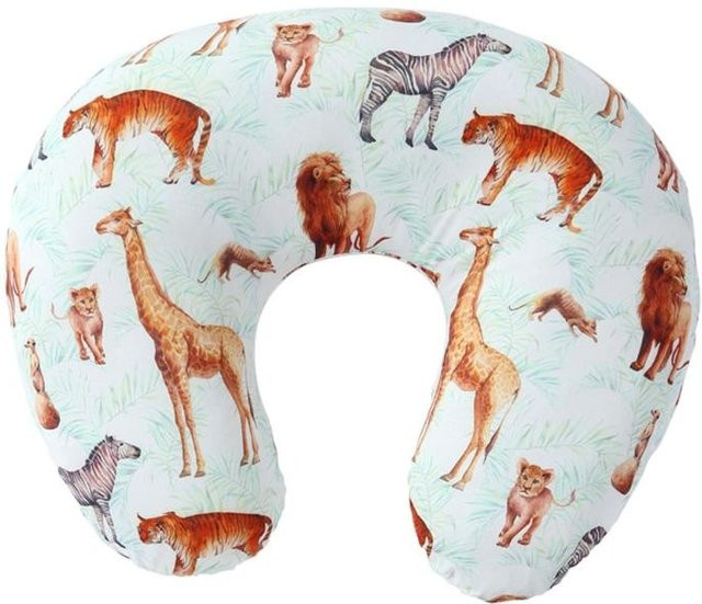 Atmungsaktiver Baby Stillkissenbezug von MARKET-1 mit Tierprint in Weiß aus Baumwolle für U-Form und Keilkissen - Bild 1