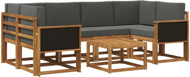 vidaXL Outdoor-Sofagarnitur L-Form aus Akazienholz mit Kissen und Couchtisch in Braun und Anthrazit - Bild 1