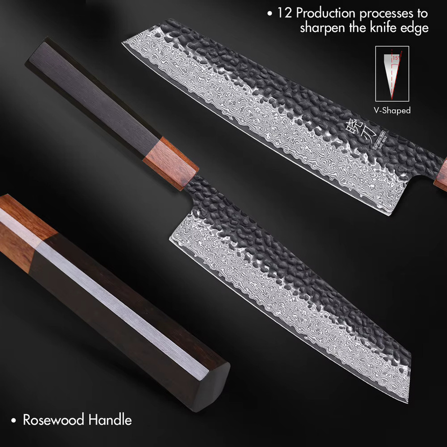 TURWHO Kiritsuke Kochmesser aus Damaststahl und VG10, handgeschmiedetes Profi-Küchenmesser für Fleisch und Gemüse, 20,83 cm - Bild 2