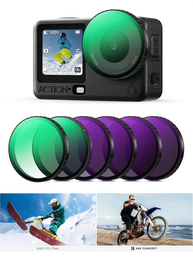 K&F CONCEPT Filter Set für DJI Osmo Action 6 in Schwarz mit variablem ND PL CPL Schwarz Diffusor 1/4 und festen ND4 ND8 ND16 ND32 ND64 Filtern - Bild 6