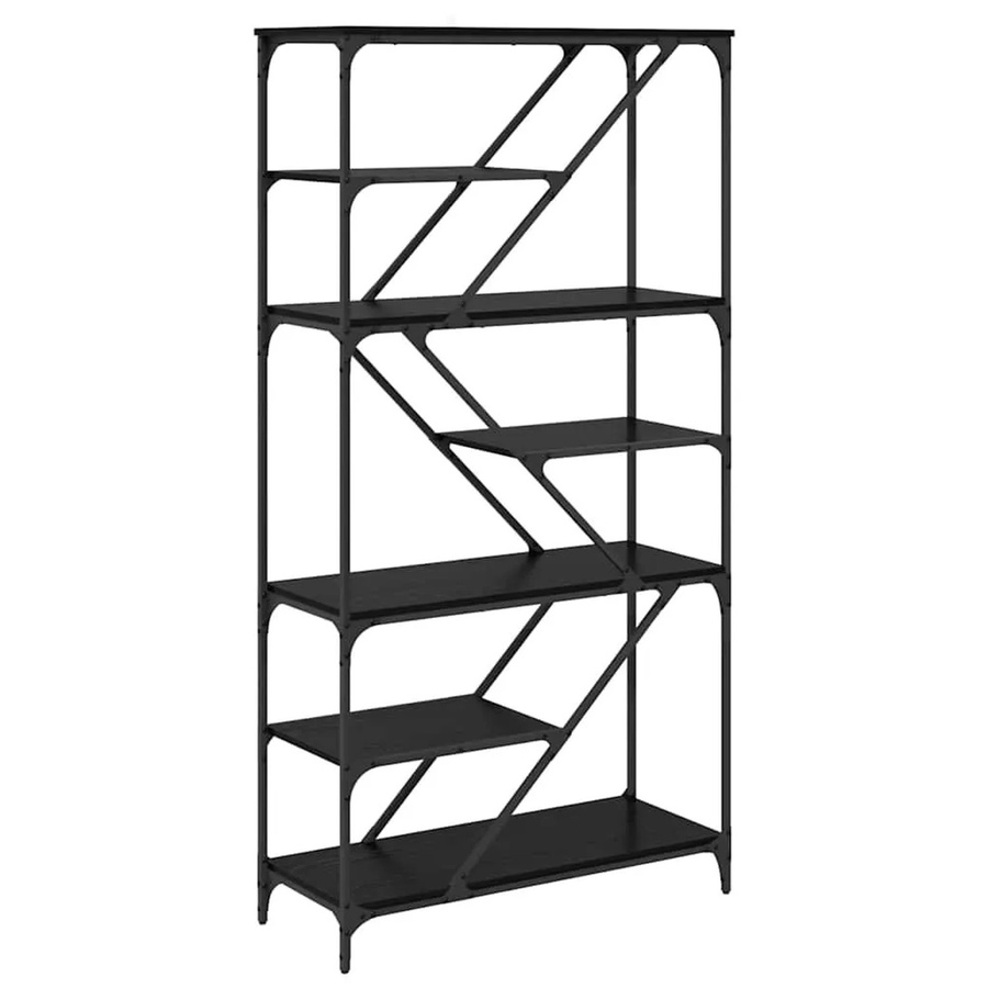 vidaXL Bücherregal in Schwarz und Eichen-Optik, modernes Standregal aus Holzwerkstoff und Metall, B/T/H: 91 x 36 x 176 cm - Bild 2
