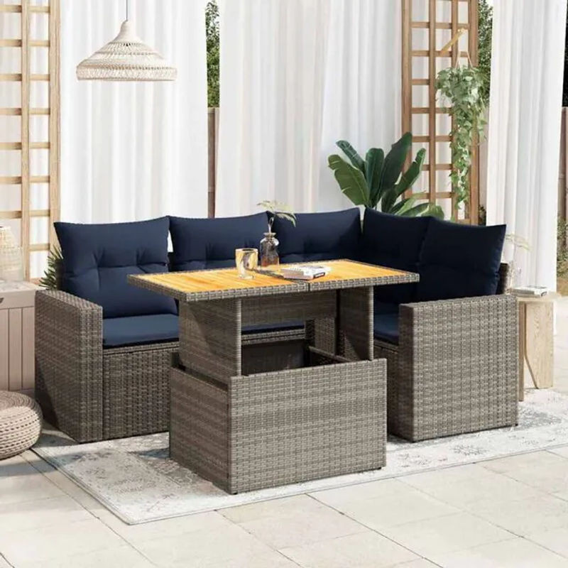 5-tlg. Garten-Sofagarnitur in L-Form aus Poly-Rattan und Metall in Grau von vidaxl mit Polstern und abnehmbaren Bezügen - Bild 1