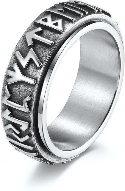 YIRAN Jewelry 5 Drehring Edelstahl, Nordischer Runentext, Unisex, Grau - Bild 1